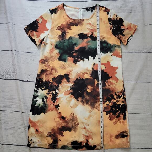 Lulus Size S Watercolor Print Abstract Shift Dress Short Sleeve Modern - Picture 5 of 10